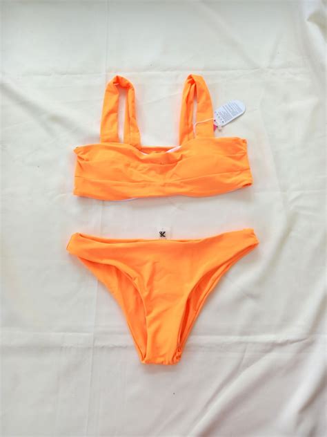 Neon Orange Bikini Women S Fashion Swimwear Bikinis Swimsuits On Carousell