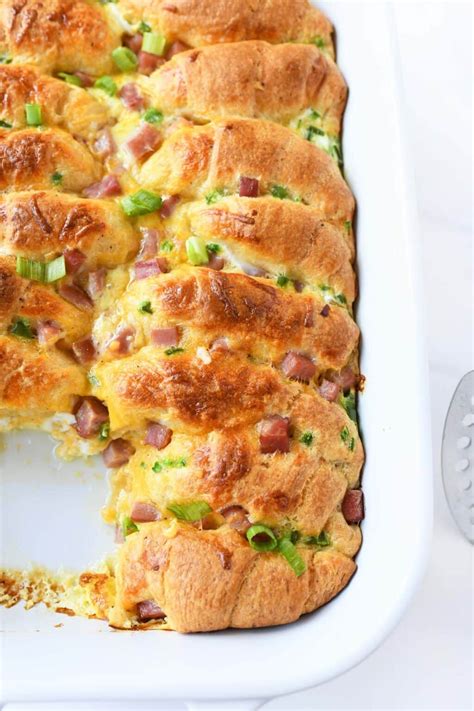 Ham & Cheese Crescent Roll Breakfast Casserole - Savvy Saving Couple