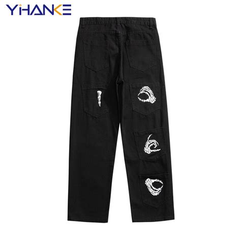 Y2k Emo Mens Black Harajuku Streetwear Alt Jeans Straight Fairy Grunge