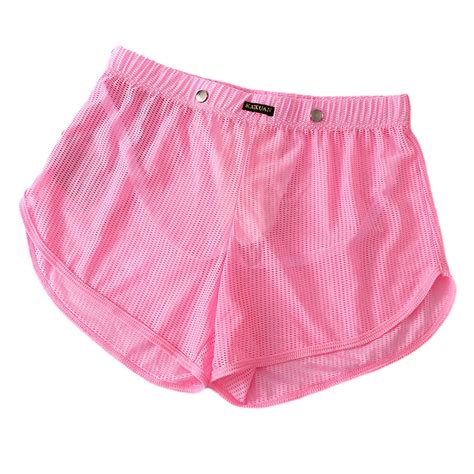 Mesh Breathable Sexy Men Boxer Shorts See Through Lingerie Loose Lounge Underwear Scrotum