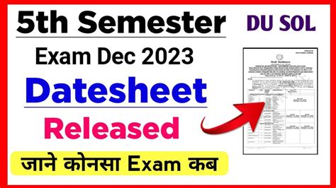 Sol Fifth Semester Datesheet Release Dec Exam Du Sol Th