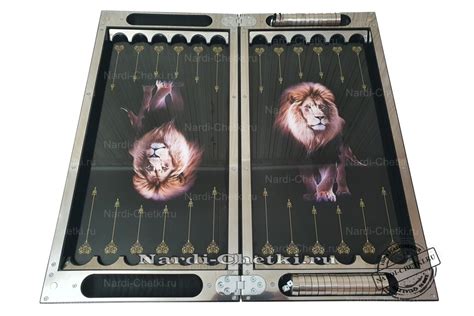 Купить нарды из металла "Галактика" со львом в стиле хай-тек