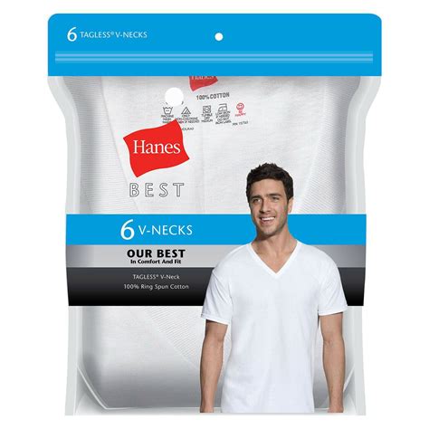 Hanes Tagless V Neck T Shirts Large White 6 Pack Walmart