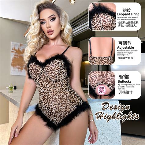 Bebinca S Xxl Frayed Open Crotch Jumpsuit Sexy Lingerie Leopard Print Large Size Sexy Pajamas