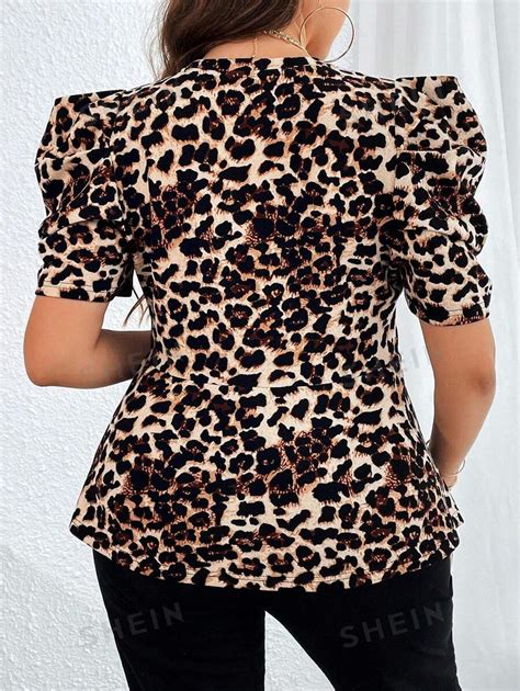 SHEIN Clasi Plus Leopard Print Puff Sleeve Tee SHEIN USA