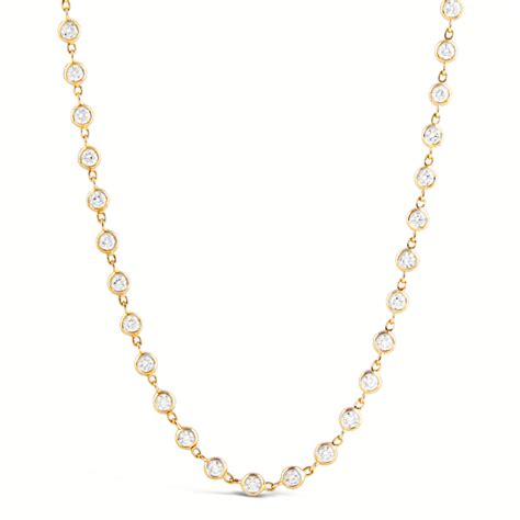 Yellow Gold Bezel Set Diamond Necklace 60cm Ecali