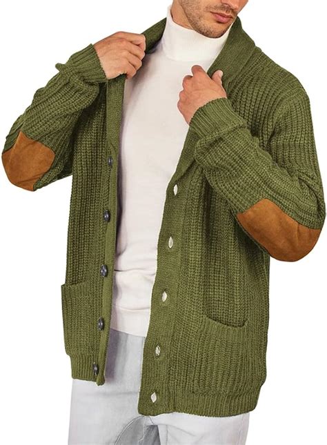 Esobo Mens Shawl Collar Cardigan Sweater Multi Color Button Down