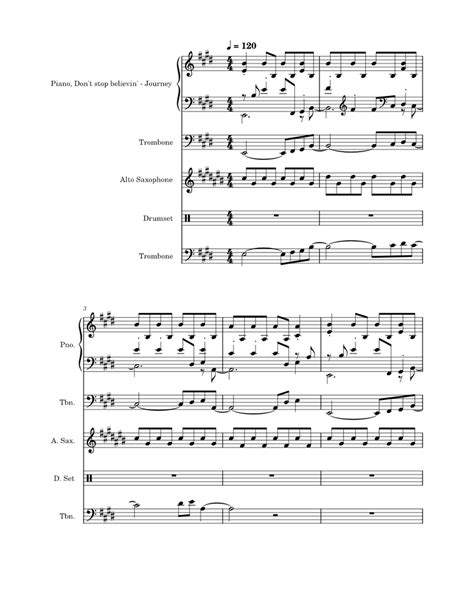 Dont Stop Believin Journey Sheet Music For Piano Trombone Saxophone Alto Drum Group