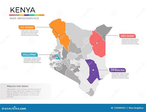 Plantilla Del Vector Del Infographics Del Mapa De Kenia Con Regiones Y