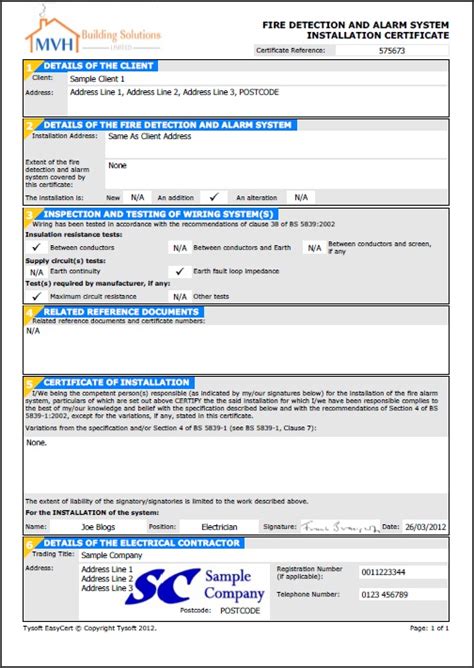 Free Printable Certificate Fire Alarm Certificate Template Printable