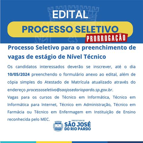 Prorrogada As Inscri Es Para O Processo Seletivo De Estagi Rios Da