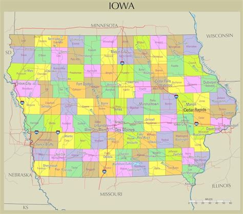 Mapa De Iowa En Los Estados Unidos Vector Premium