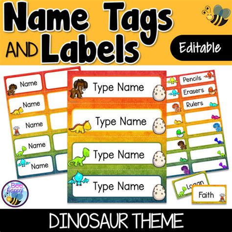 Editable Name Tags and Labels | Dinosaurs | Bee Happy Teaching