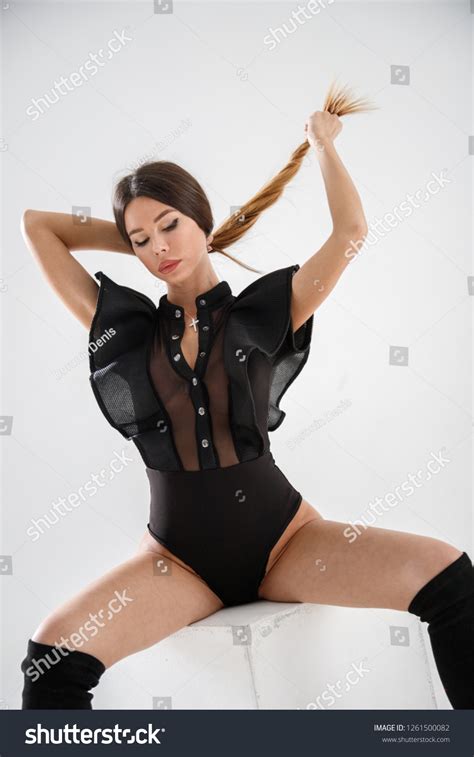 Beautiful Sexy Brunette Girl Black Bodysuit Stock Photo Shutterstock