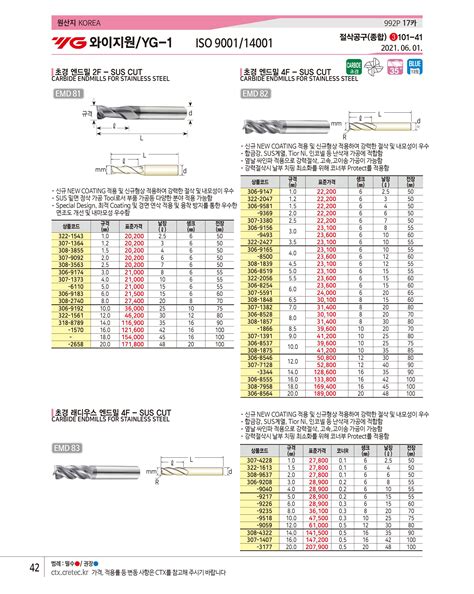 와이지원 초경엔드밀 SUS CUT 4F 4 6 10 55MM EMD82040 초경엔드밀 고압밸브 전문 하이플럭스 쇼핑몰