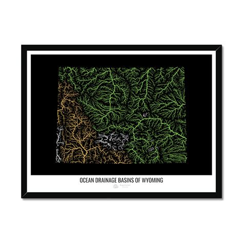 Wyoming - Ocean drainage basin map, black v1 - Framed Print – Grasshopper Geography