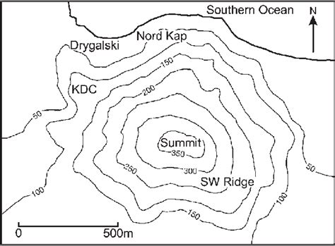 A topographic map of the Gaussberg volcanic feature. Samples | Download ...