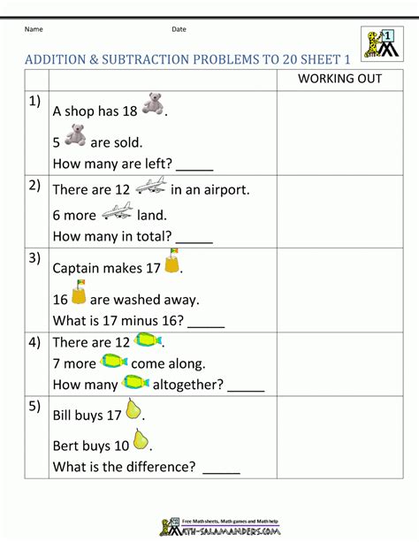 First Grade Math Addition And Subtraction Worksheets — Db