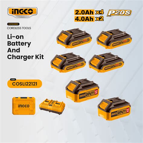 Ingco 20V P20S Lithium Ion Battery And Charger Kit COSLI230701 ICPT