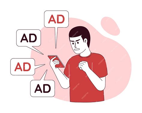 Premium Vector | Man annoyed by ads 2d vector isolated linear illustration