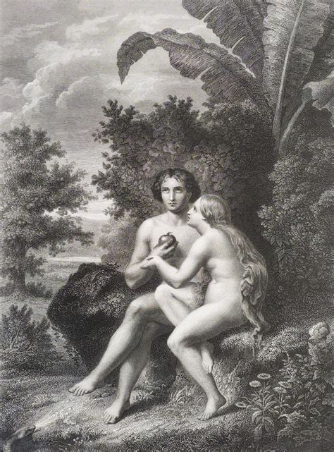 Proantic Eve Nude And Adam Biblical Scene Engraving