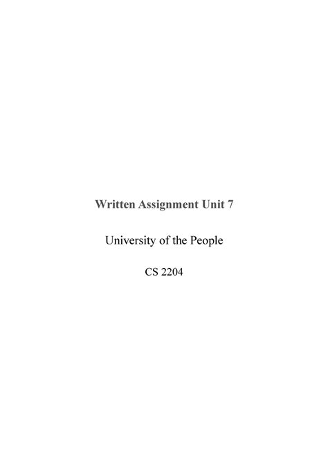 Cs Written Assignment Unit Written Assignment Unit