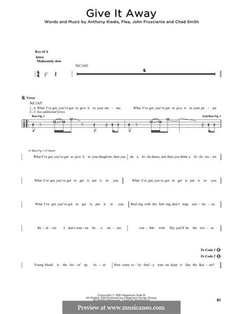 Give It Away Red Hot Chili Peppers By Flea A Kiedis C Smith J Frusciante On Musicaneo
