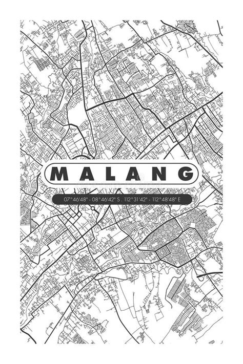 Minimalist Malang City Map Printable Wall Decoration Stock Illustration ...