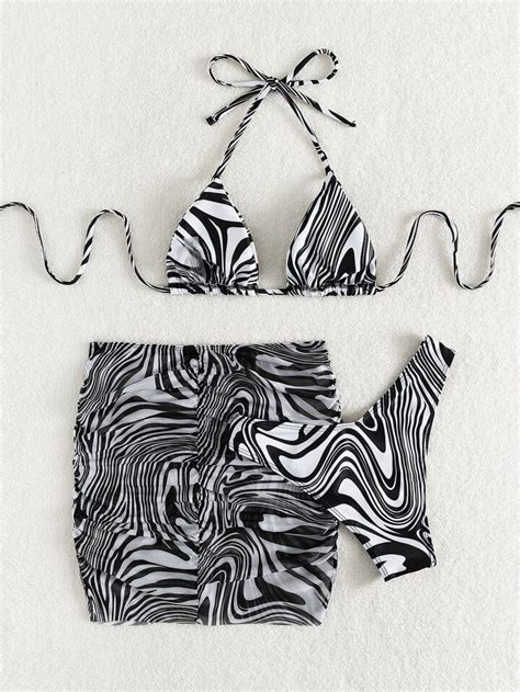 Shein Zebra Stripe Bikini Pc Medium Women S Fashion Swimwear Bikinis Swimsuits On Carousell