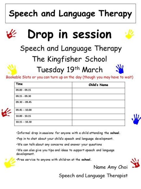 The Kingfisher School Speech And Language Drop In 19th March 2019