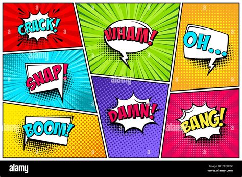 Cartoon Comic Backgrounds Set Speech Bubble Comics Book Colorful