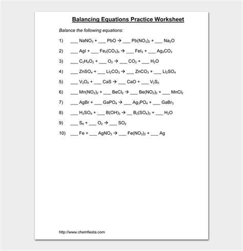 Balancing Chemical Equations Practice Problems Worksheet With Answers Tessshebaylo