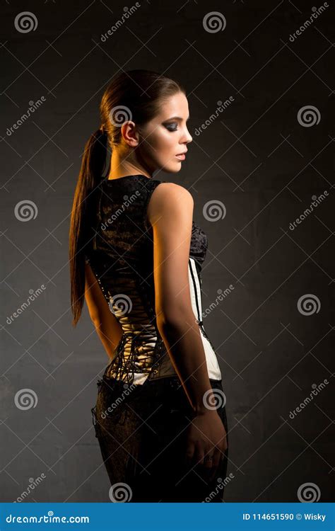 Gorgeous Brunette In Corset In The Dark Stock Photo Image Of Model Adorable 114651590