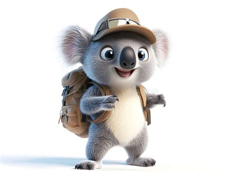 animation style   cute adventurous koala stock illustration