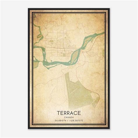 Vintage Terrace Canada Map Poster, Terrace City Road Wall Art Print