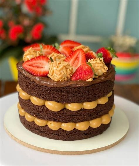 Naked Cake With Brownie Base And Caramel Cream
