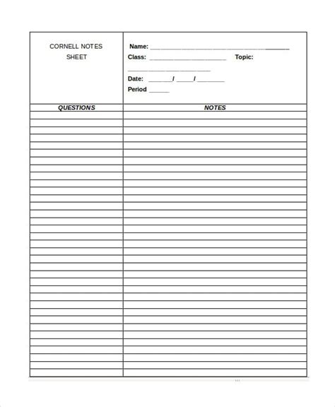 Cornell Note Word Template