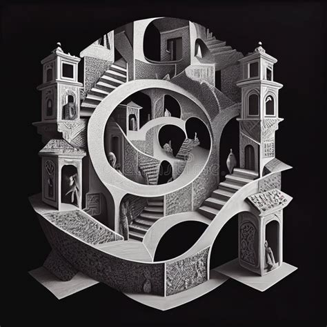 M C Escher Style Stairs Original Surreal Illustration MC Stock ...