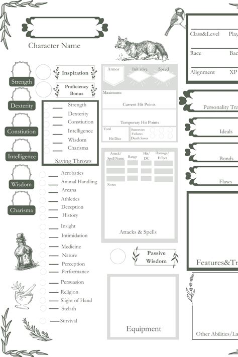 Downloadable Druid Dnd Character Sheet