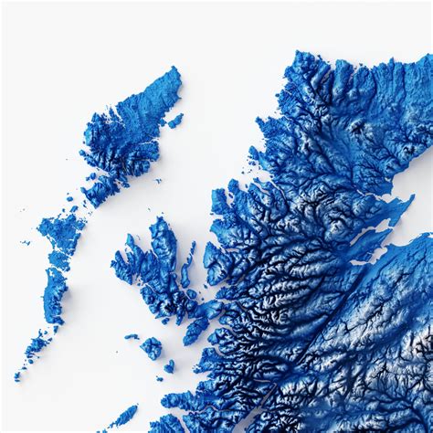 Scotland Shaded Relief Map Flag Colours Etsy