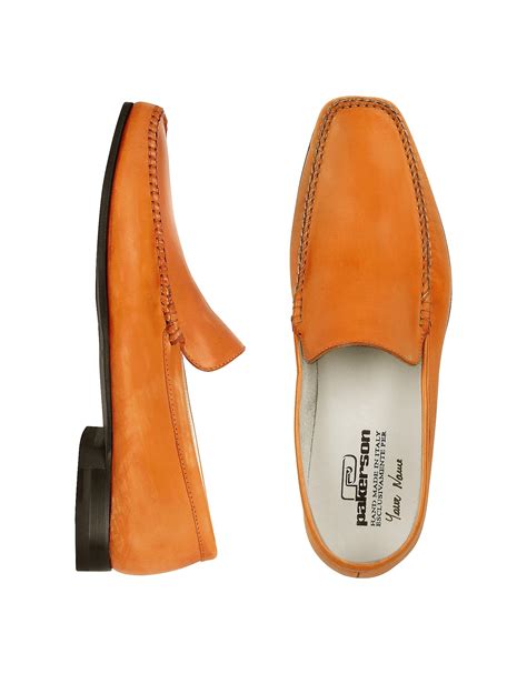 Lyst Pakerson Orange Italian Handmade Leather Loafer Shoes In Orange