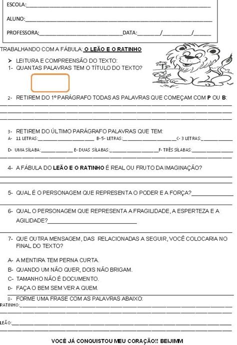 Leitura E Interpretação De Texto 3 Ano Fabulas Word - Atividades com fabulas e interpretação de texto para o 3 ano do ensino ...