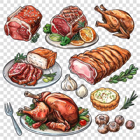 Roasted meats transparent background watercolor clipart | Premium AI