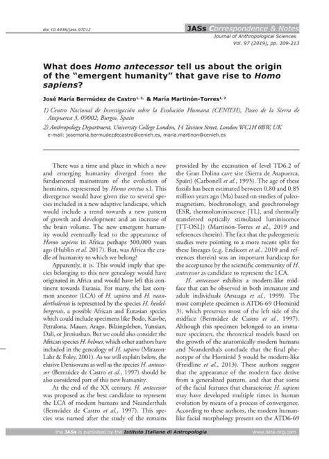 PDF Homo Antecessor Tell Us About The Origin Of The Emergent