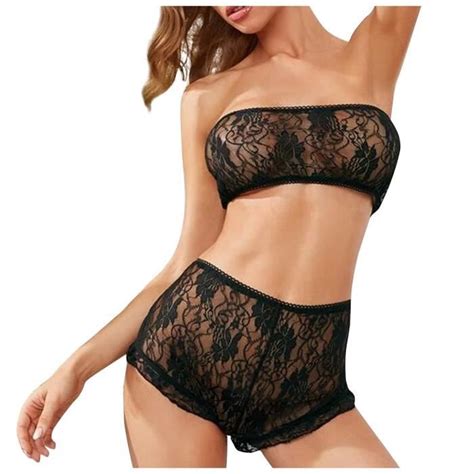 Mesdames Mode Sexy Lingerie Trois Points Dentelle Transparente Tube Top Split Costume N