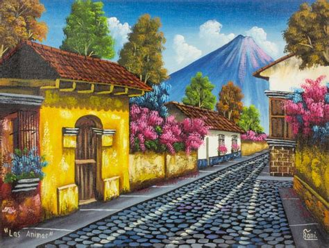 Calle De Las Animas I Guatemalan Art Cityscape Painting Painting