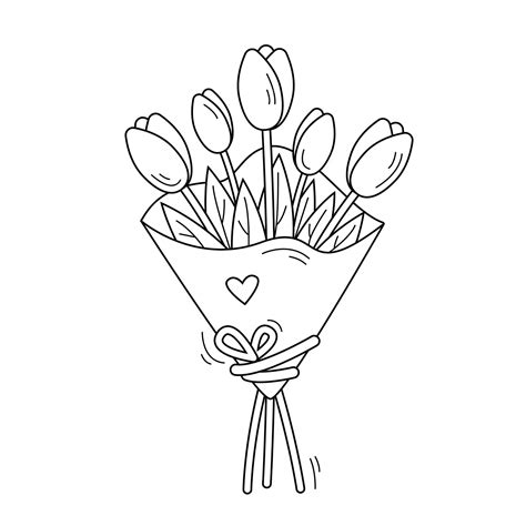 Premium Vector Bouquet Of Flowers Vector Outline Illustration Of Tulips Hand Drawn Sketch