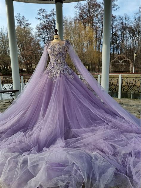 Custom Couture Purple Wedding Gown Iris Tulle Dress With D Flowers