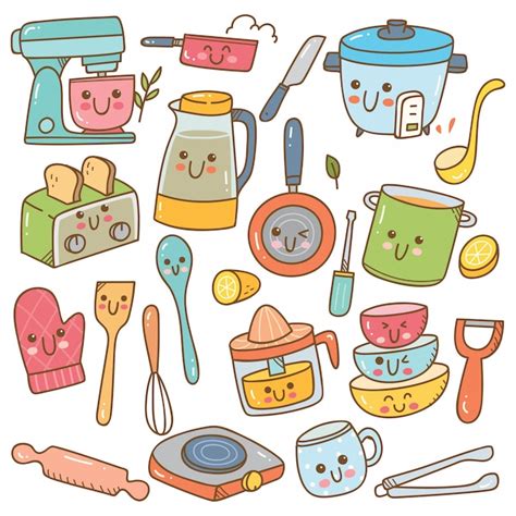 Conjunto De Equipos De Cocina Kawaii Vector Premium