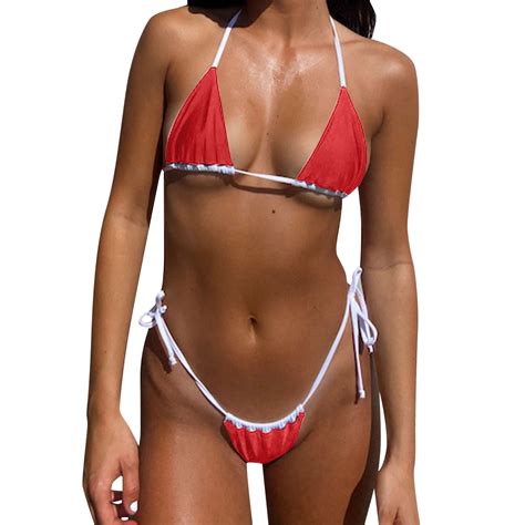 Hwmodou Bikini Sets For Women 2 Piece Lace Up Sexy Three Point Bra And Thong Bathing Suit